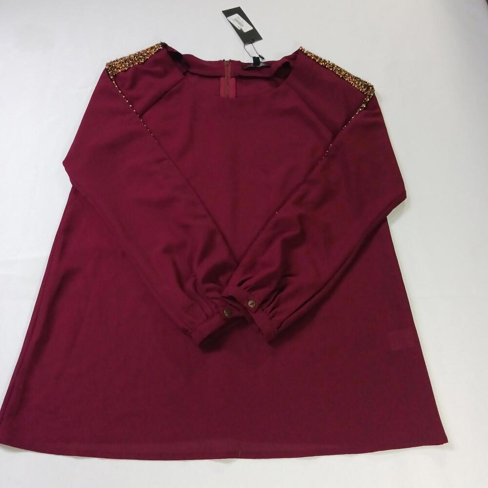 Love & Love LT10707 Women's Red Long Sleeve Shirt Rear Zip Shirt Size Small